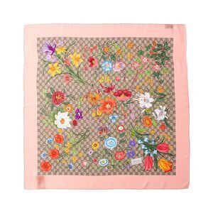 Gucci Gg Flora Print Silk Scarf, Pink